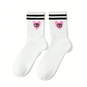 Shein  Sport Striped Eye Pattern Casual Mid-Calf Sock in White -‎ Size US 6-8